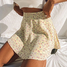 Load image into Gallery viewer, Summer new women's floral print skirt high waist umbrella mini skirt Female invisible zipper chiffon print short skirt women