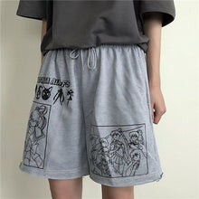 Load image into Gallery viewer, Summer pants streetwear cartoon Comic black shorts letters print high waist shorts Casual loose elastic waist Straight shorts