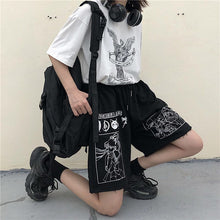 Load image into Gallery viewer, Summer pants streetwear cartoon Comic black shorts letters print high waist shorts Casual loose elastic waist Straight shorts