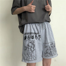 Load image into Gallery viewer, Summer pants streetwear cartoon Comic black shorts letters print high waist shorts Casual loose elastic waist Straight shorts