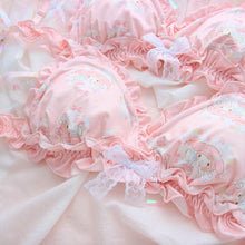 Load image into Gallery viewer, Super Cute Pink Anime My Melody Pattern Sweet Lace Bow Flouncing Underwear Set No Rims Bra Japanese Sexy Bra &amp; Panties Set