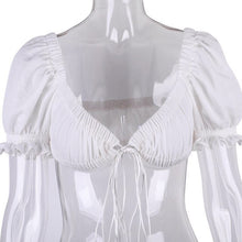 Load image into Gallery viewer, Super Short Tank Tops for Women Sexy Ruffles Crop Tops Puff Sleeve Sweet Korean Tops Solid Rebbons Tops Female