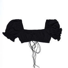 Load image into Gallery viewer, Super Short Tank Tops for Women Sexy Ruffles Crop Tops Puff Sleeve Sweet Korean Tops Solid Rebbons Tops Female