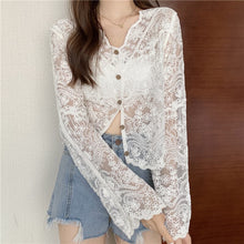 Load image into Gallery viewer, Super fairy sunscreen clothing women new thin loose mesh hollow blouse lace shirt shawl small jacket top za  blusas y camisas