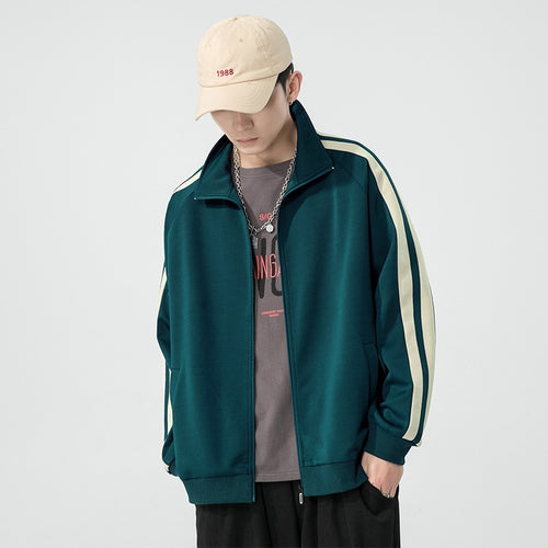 Sweater Men's Spring and Autumn Solid Color Coat Trend Hong Kong Style Casual Sports Zipper Stand Collar Couple Put on Clothes