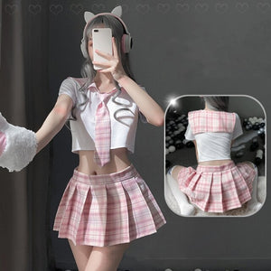 Sweet Cosplay JK Uniform Sexy Anime Lingerie Set Pijamas Women Erotic Short Tops Mini Skirt with Tie Japanese School Costumes