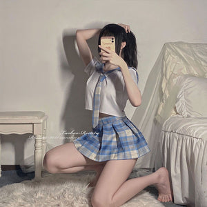 Sweet Cosplay JK Uniform Sexy Anime Lingerie Set Pijamas Women Erotic Short Tops Mini Skirt with Tie Japanese School Costumes