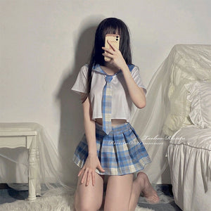 Sweet Cosplay JK Uniform Sexy Anime Lingerie Set Pijamas Women Erotic Short Tops Mini Skirt with Tie Japanese School Costumes