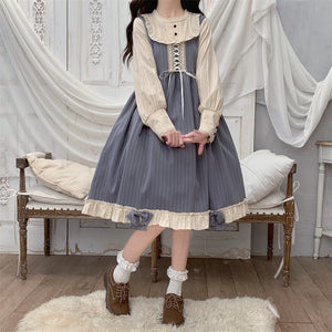 Sweet Cute Lolita Dress Women 2022 New Japanese Bandage Dresses Spring Long Sleeve Fresh Kawaii Vestidos Fungus Mujer