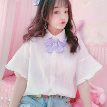 Load image into Gallery viewer, Sweet Flare Short Sleeve Shirts Vintage Summer 2022 All Match Cute White Tops Women Single Breasted Blouses Teen Girls