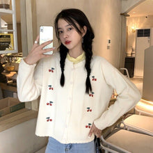 Load image into Gallery viewer, Sweet Floral Embroidered Knitted Cardigans Women O Neck Loose Casual Autumn Winter Sweater Coat Korean Style Chic Pull Femme