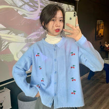 Load image into Gallery viewer, Sweet Floral Embroidered Knitted Cardigans Women O Neck Loose Casual Autumn Winter Sweater Coat Korean Style Chic Pull Femme