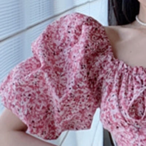 Sweet Flowers Print Mini Dress Summer Chic Women Square Collar Bandage Pleated Casual Ladies Short Sleeve Robe Vestido De Mujer