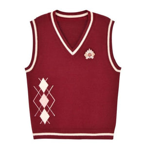 Sweet Japanese Fresh Spring Knitted Vests Women 2022 V-neck Sleeveless Cute Red Waistcoats Soft All Match Kawaii Tank Tops