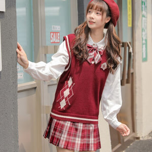 Sweet Japanese Fresh Spring Knitted Vests Women 2022 V-neck Sleeveless Cute Red Waistcoats Soft All Match Kawaii Tank Tops