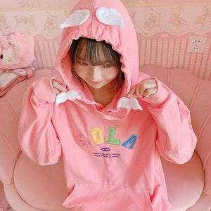 Sweet Kawaii Hoodies Spring Woman 2022 New Cute Pink Hoodie Casual Loose Pockets Letter Hooded Sweatshirt Fresh Mori Girls