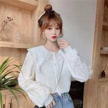 Load image into Gallery viewer, Sweet Lace Patchwork Doll Collar Puff Sleeve Shirt Female Cute All-match Spring Autumn 2021 New Slim Shirts Office Ladies Top