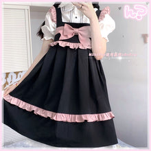 Load image into Gallery viewer, Sweet Lolita Dress Japanese Woman All Match Spaghetti Strap Bow Dresses Spring Uniform Fungus Black Kawaii Vestidos Mori Girl