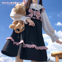 Load image into Gallery viewer, Sweet Lolita Dress Japanese Woman All Match Spaghetti Strap Bow Dresses Spring Uniform Fungus Black Kawaii Vestidos Mori Girl