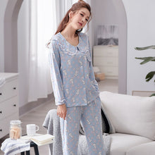 Load image into Gallery viewer, Sweet Maternity Nursing Nightwear 100% Cotton Breastfeeding Sleepwear For Pregnant Women Autumn Pregnancy Pajamas Night Wear Set