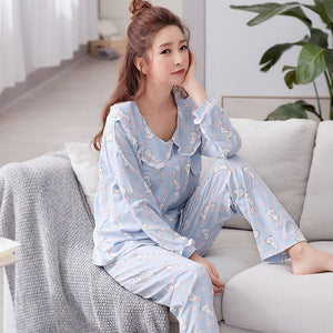 Sweet Maternity Nursing Nightwear 100% Cotton Breastfeeding Sleepwear For Pregnant Women Autumn Pregnancy Pajamas Night Wear Set