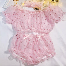 Load image into Gallery viewer, Sweet Pink Pajamas for Women Sexy Lingerie Sleepwear Set Nightwear Shorts Chiffon Floral Sleep Wear Cute Lolita Home Clothes