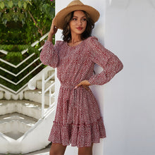 Load image into Gallery viewer, Sweet Print Ruffles Bandage Dress Women Full Sleeve High Waist New Arrivals 2021 Casual Ladies Spring Summer Dress