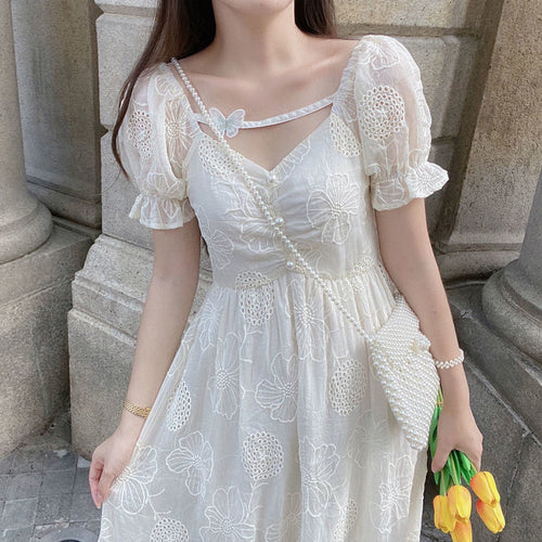 Sweet Sen V-neck Dress Female 2021 Summer New French First Love Bellflower Skirt Super Fairy Dress