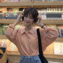 Load image into Gallery viewer, Sweet Single Breasted Back Lace Up Woman Shirt Simple Solid Color Loose Casual Blouse Korean Style Chic All Match Blusas Mujer