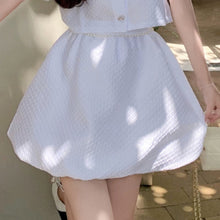 Load image into Gallery viewer, Sweet Skirt Suits Small Fragrant Pattern Jacquard Pearl Decoration Top + Elastic Waist Skirt Female Korean Fashion Two-piece Set