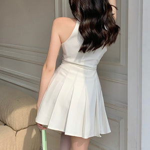 Sweet Skirts Suits Female Fashion Sexy Sleeveless Vest Top + High Waist Pleated Skirt Two Piece Sets Ensembles Femme 2021 Summer