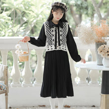 Load image into Gallery viewer, Sweet Small Clear New Two Piece Set Women Fall Dress Suit Long Sleeve Knitted Vest+Black Pable Skirt Art Retro Dress Set Leisure