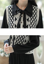Load image into Gallery viewer, Sweet Small Clear New Two Piece Set Women Fall Dress Suit Long Sleeve Knitted Vest+Black Pable Skirt Art Retro Dress Set Leisure