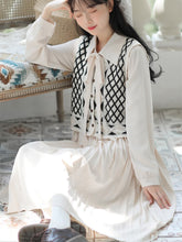 Load image into Gallery viewer, Sweet Small Clear New Two Piece Set Women Fall Dress Suit Long Sleeve Knitted Vest+Black Pable Skirt Art Retro Dress Set Leisure