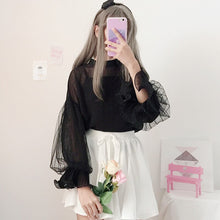 Load image into Gallery viewer, Sweet Solid Fairy Blouses Mori Girls 2022 Stand Collar Vintage Ruffles Tops Flare Sleeve Elegant Japanese Shirts Spring Women