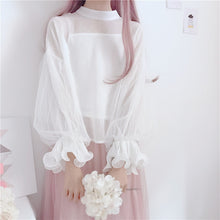 Load image into Gallery viewer, Sweet Solid Fairy Blouses Mori Girls 2022 Stand Collar Vintage Ruffles Tops Flare Sleeve Elegant Japanese Shirts Spring Women