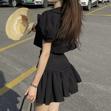 Load image into Gallery viewer, Sweet Two Piece Sets Women French Bow Single Breasted Top + All-match Pleated Skirt Suits Ensembles Femme Conjuntos De Vestido