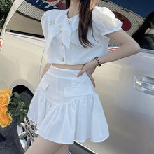 Load image into Gallery viewer, Sweet Two Piece Sets Women French Bow Single Breasted Top + All-match Pleated Skirt Suits Ensembles Femme Conjuntos De Vestido