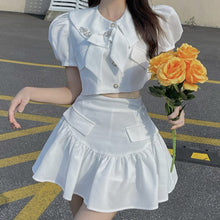 Load image into Gallery viewer, Sweet Two Piece Sets Women French Bow Single Breasted Top + All-match Pleated Skirt Suits Ensembles Femme Conjuntos De Vestido