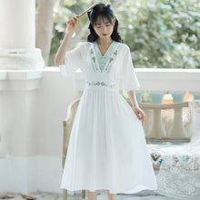 Load image into Gallery viewer, Sweet vintage Embroidered Dresses For Women 2021 Summer Improved Literary Retro Hanfu Ladies Short Sleeve Vestido