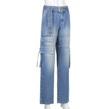 Load image into Gallery viewer, Sweetown Gradient E Girl Baggy Mom Jeans Women Vintage Print Wide Leg Denim Trousers 90s Aesthetic Korean Low Waist Cargo Pants