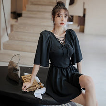 Load image into Gallery viewer, Swim Suit for Women One Piece Black Swimwear Short Sleeve Plus Size L-4XL Conservative Swimsuit Female Swim Dress Bathing Suit