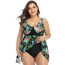 Load image into Gallery viewer, Swimsuit Women Plus Size Two Pieces Swimwear Floral Printed Brazilian Tankini Skirt Bikini Pad Beachwear Bathing Suit Biquini