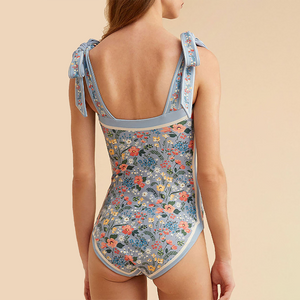 Swimwear 2022 Blue Strap Swimsuits Square Neck Double Sided Print Bikini High Waist One Piece Vintage Elegant Stylish