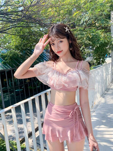 Swimwear Female Split Sexy Fairy Ins Conservative Cover Belly Thin And Small Chest Korean Students Bath Swimming Suit Bikini