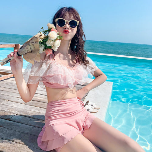 Swimwear Female Split Sexy Fairy Ins Conservative Cover Belly Thin And Small Chest Korean Students Bath Swimming Suit Bikini