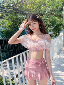 Swimwear Female Split Sexy Fairy Ins Conservative Cover Belly Thin And Small Chest Korean Students Bath Swimming Suit Bikini