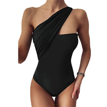 Load image into Gallery viewer, Swimwear Plus Size women sexy swimsuit new one-shoulder one-piece solid color swimming one piece girl female S-2XL Green Black