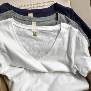 T-Shirt Femme Thin Short Sleeve Encolure V Loose Tee Shirt Elegant Tops Chic Casual Retro Women T Shirts simplicité Hauts