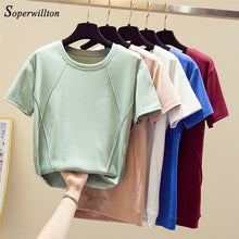 Load image into Gallery viewer, T Shirts Female Soft Cotton Casual Women Tops Shirts Summer T-Shirt Elastic 2020 Short Sleeve undershirt Ladies Tshirt harajuku